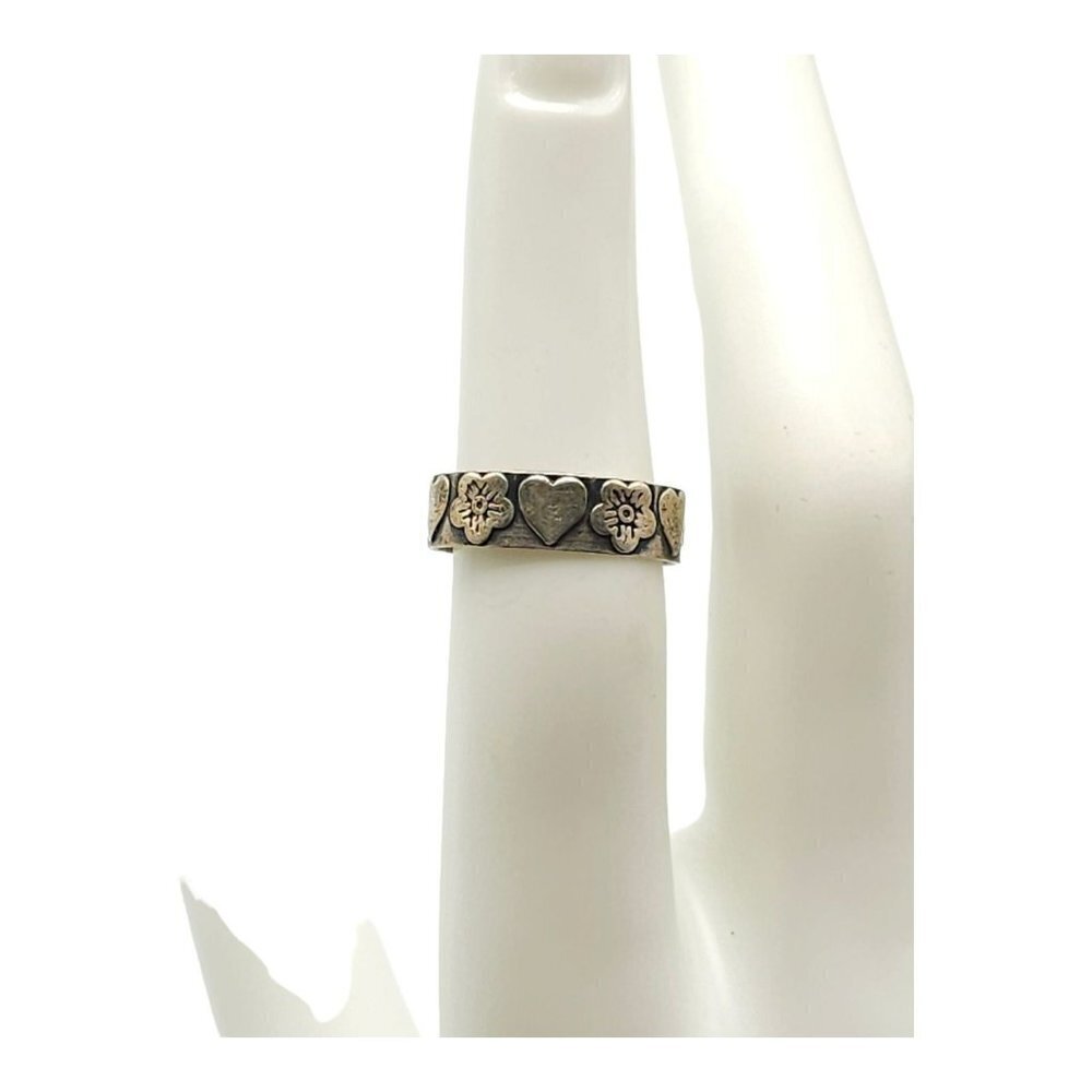 Mexico 925 Sterling Silver Orchids and Hearts Toe Ring Vintage Size 5